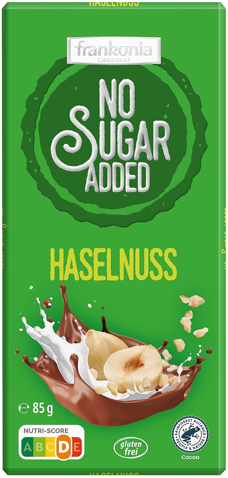 frankonia SCHOKOLADE OHNE ZUCKERZUSATZ Schokolade mit Haselnüssen, glutenfrei, 85 g