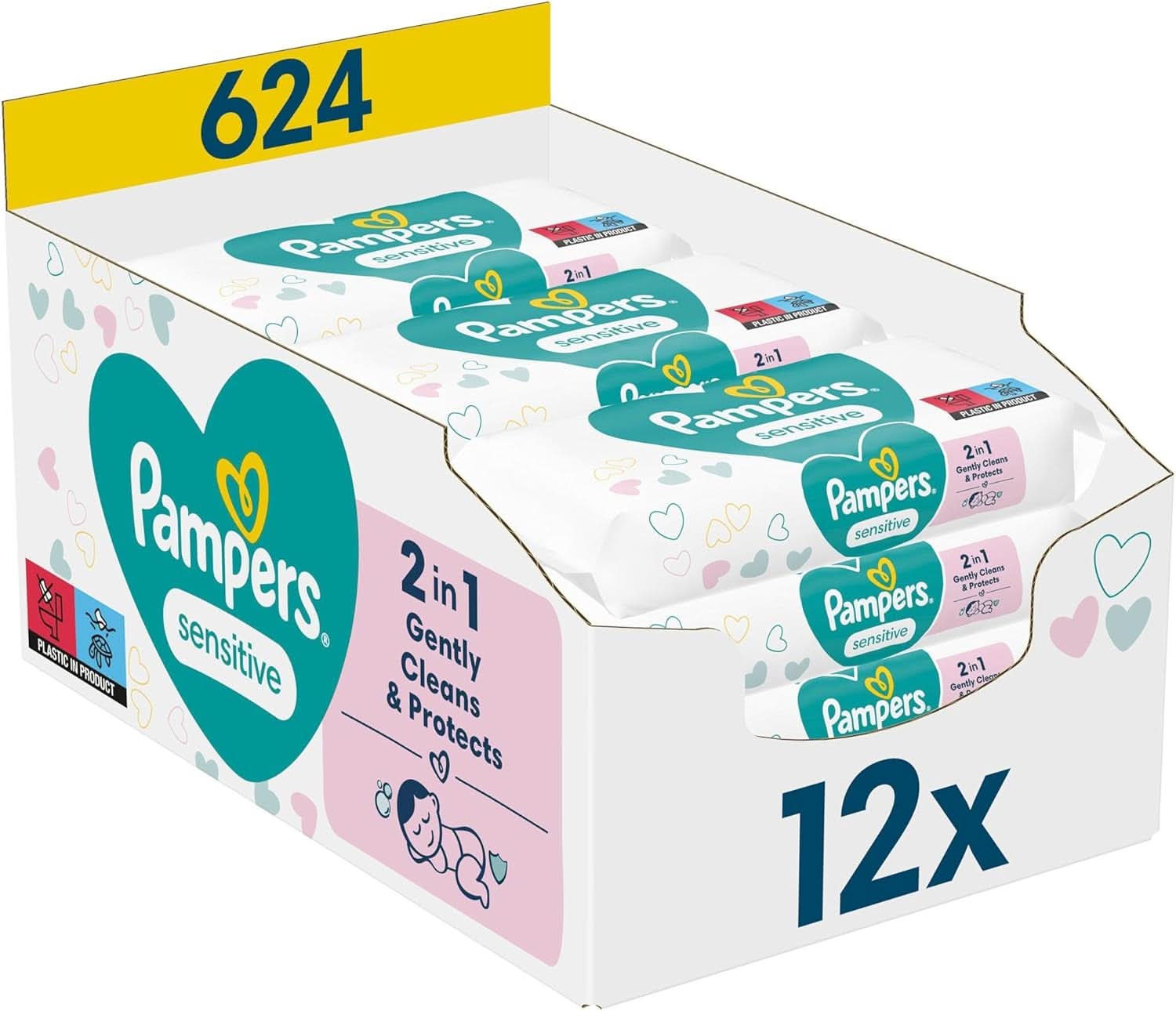 Pampers Sensitive Feuchttücher 5 Packungen Mit 52 Stück - 260 Feuchttücher, Ohne Duft, Für Eine Sanfte Und Weiche Reinigung Naty Shop 624 Stück (1Er Pack)