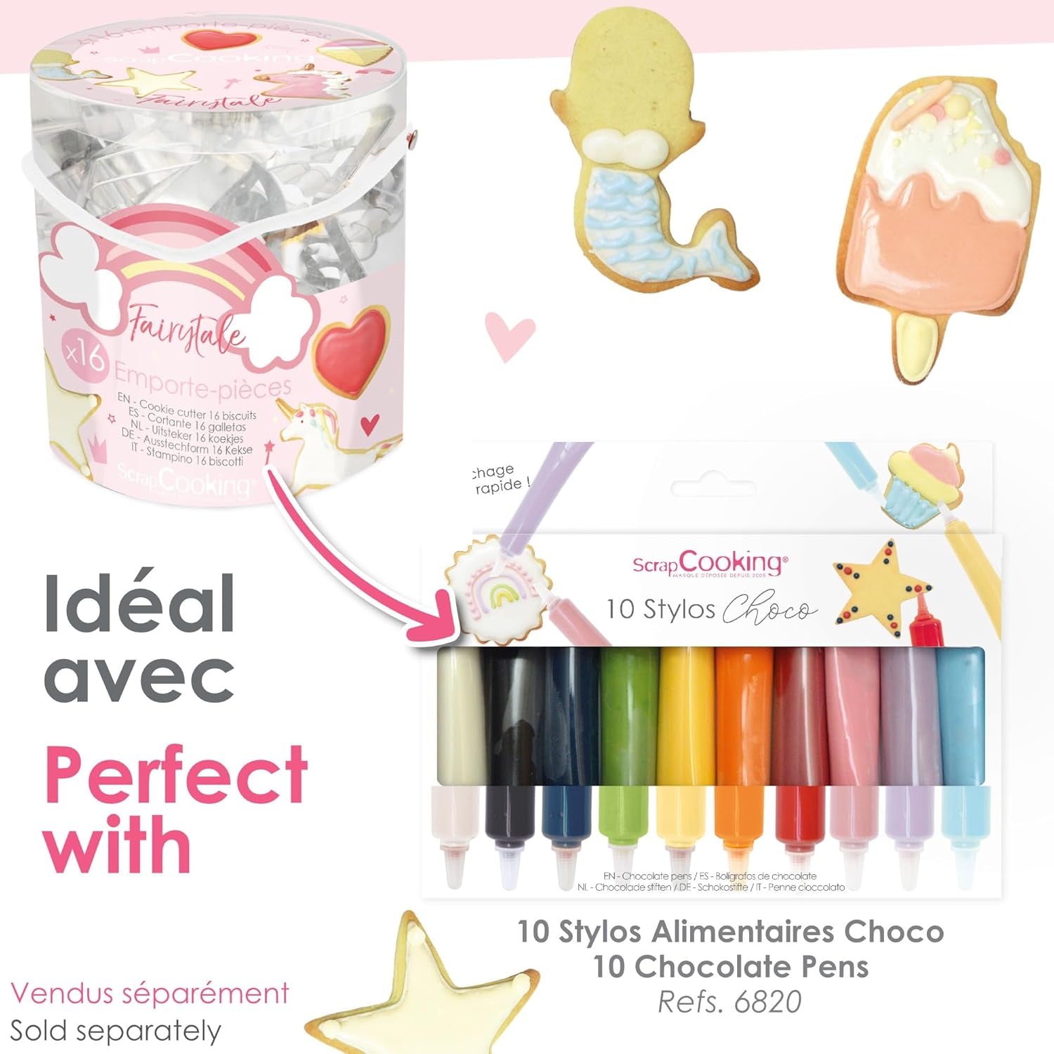 ScrapCooking - Set de 16 forme de biscuiți Unicorn - Forme de biscuiți - 16 piese - Curcubeu, Zână, Sirenă, Coroană, Floare - Formă de copt - Forme de biscuiți din oțel inoxidabil - 2027