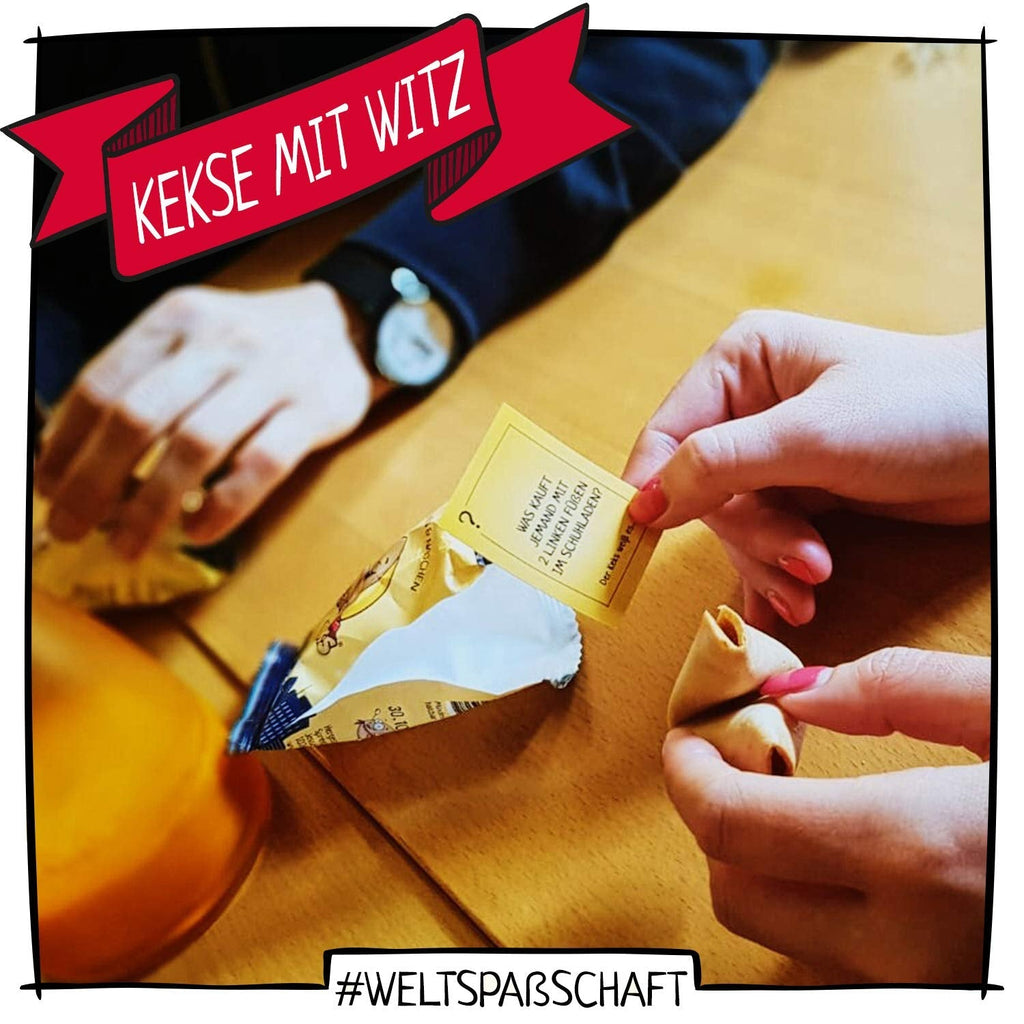 Cutie cu 20 de fursecuri cu ghinion | 20 de fursecuri cu o glumă, întrebare și răspuns într-un fursec cu ghinion, idee de cadou amuzant fabricat în Germania, pentru zile de naștere, petreceri de burlăcițe, sărbători în familie, Crăciun, Revelion