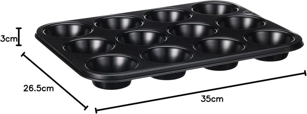 Wenco Muffinform 12Er Antihaft Backblech, Spülmaschinengeeignet, Karbonstahl – Muffinblech Für 12 Muffin – Hitzebeständig Bis 220°C, Schwarz Formen und Backbleche Naty Shop
