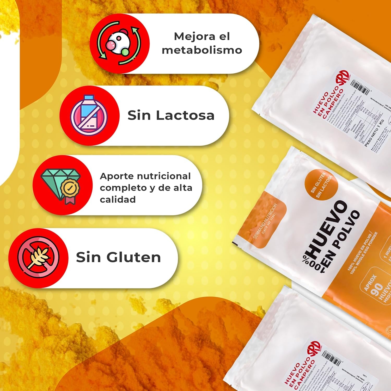 Eipulver aus Freilandeiern (1kg) | Pasteurisiertes Vollei Pulver | Ohne Zusatztoffee | Glutenfrei & laktosefrei | Vakuumverpackung im Zip-Beutel