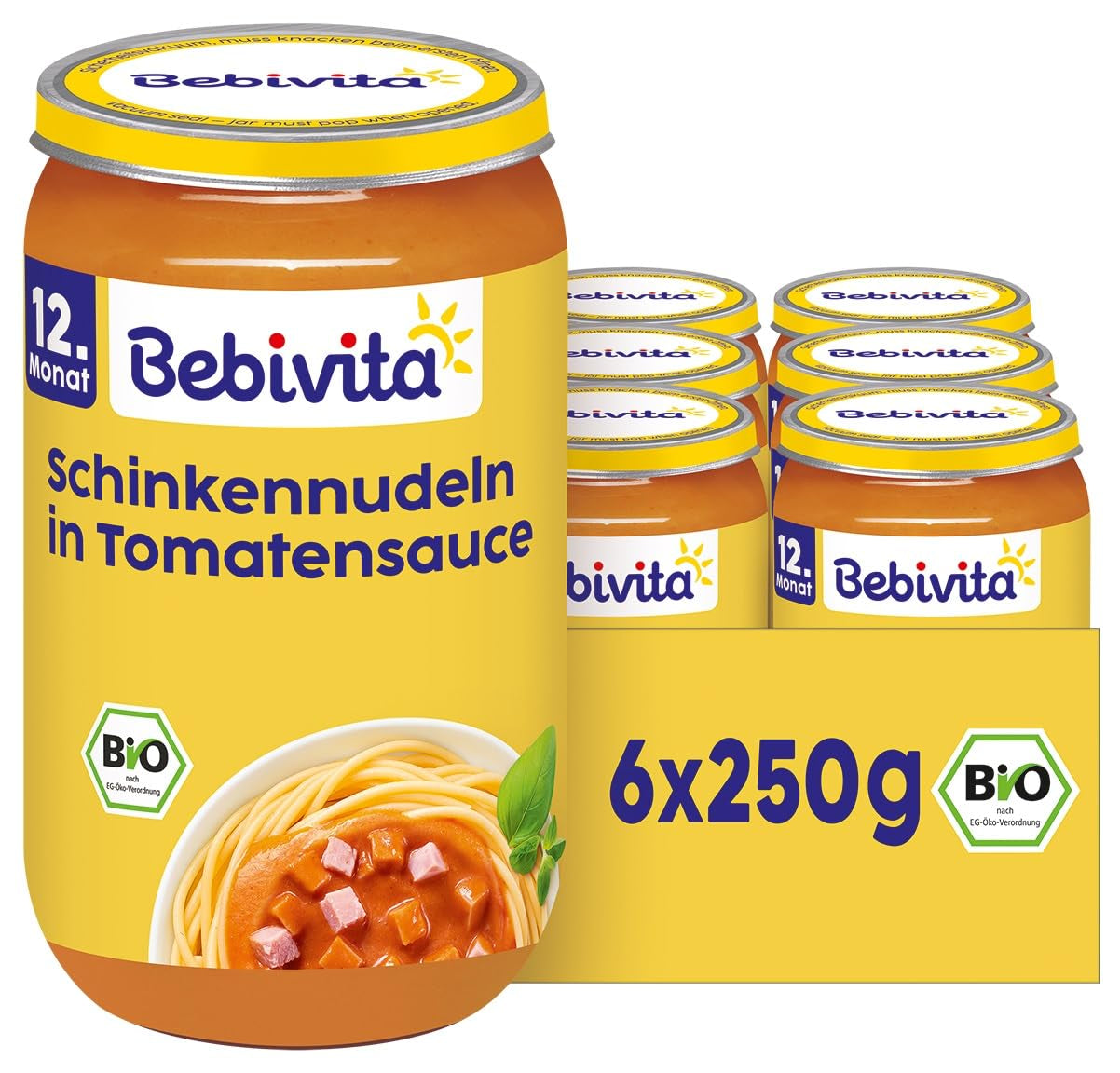 Mahlzeiten ab 12 Monaten: Schinken und Nudeln in Tomatensauce, 250g, 6er Pack (6 x 250g)