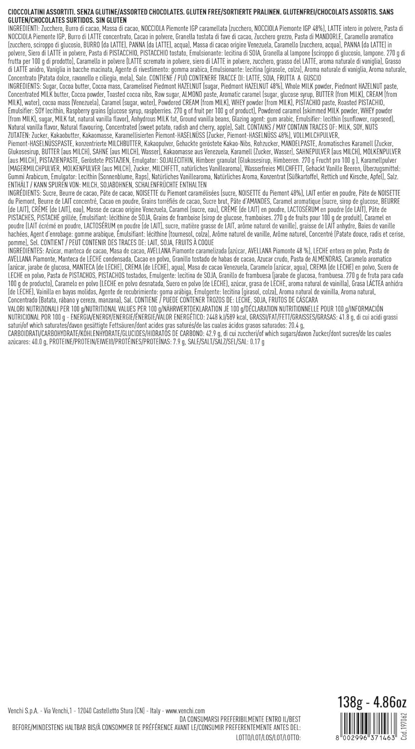 Venchi - Kleine Geschenkbox aus gemischter Schokolade von Murrine, 138 g, glutenfrei, ohne künstliche Farbstoffe, ohne Konservierungsstoffe, Geschenkidee