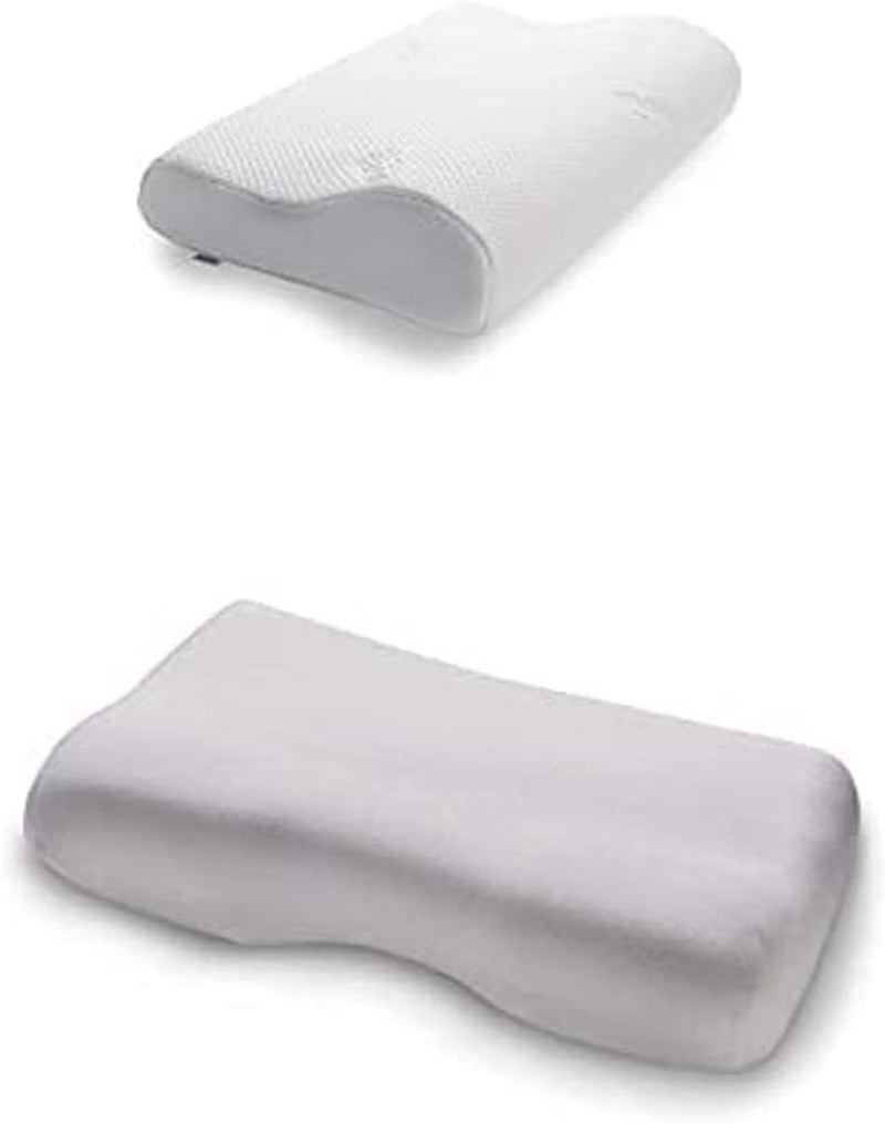 TEMPUR Original Sleeping Pillow Memory Foam, Pernă ergonomică de susținere a gâtului pentru cei care dorm lateral și pe spate, Fermă, M (50 X 31 X 10/7 Cm), Alb Perne ortopedice cervicale Naty Shop Pachet cu față de pernă, platină L (50 X 31 X 11.5/8.5 Cm)