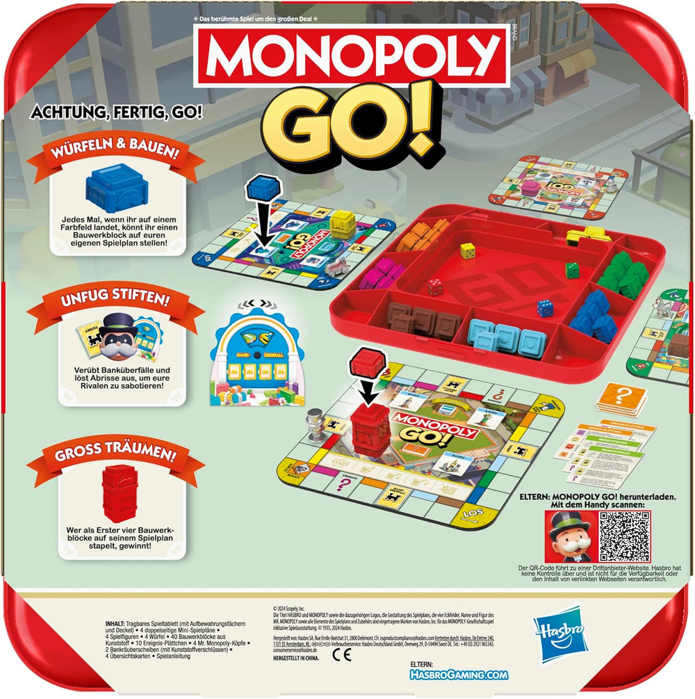 Brettspiel Monopoly GO! - Deutsche Version, Spiel basierend auf der beliebten Online-Version, schnelles Strategiespiel für die ganze Familie, Spaß für 2 bis 4 Spieler