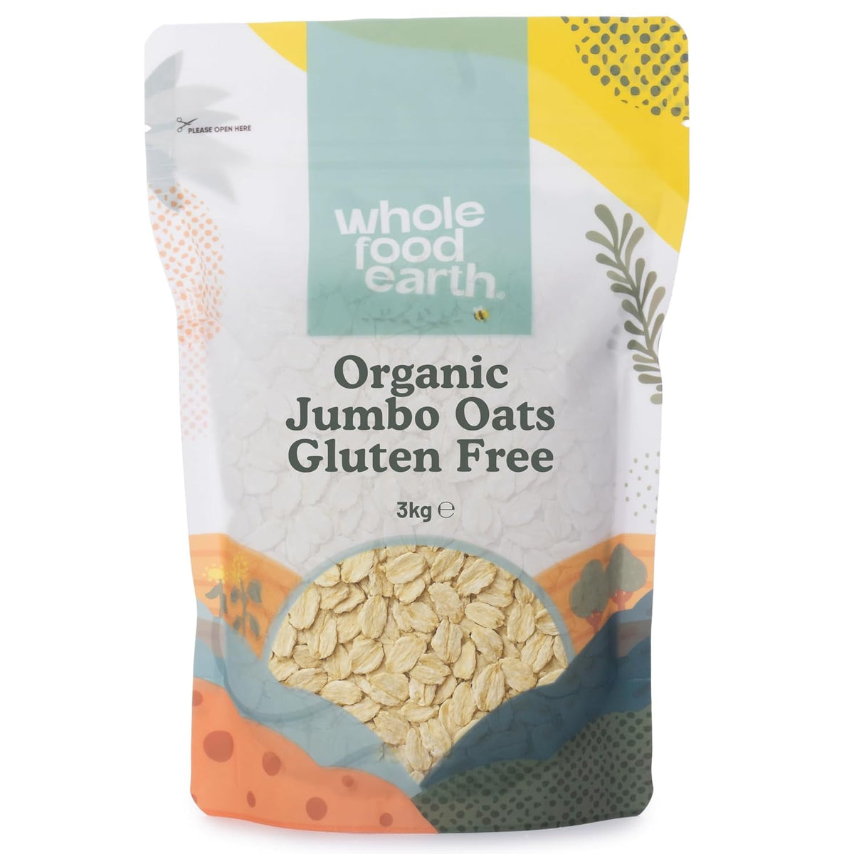 Wholefood Earth Bio-Jumbo-Haferflocken, glutenfrei – 3 kg | GVO-frei | Vegan | Reich an Ballaststoffen | Bio-zertifiziert