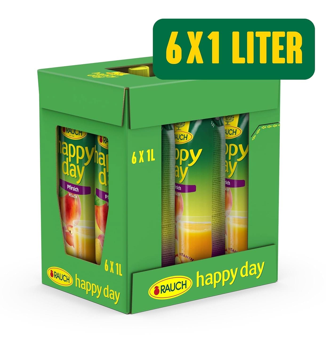 Rauch Happy Day Peach | Din fructe coapte la soare | 6 x 1 litru, Tetra Prisma Bauturi fara alcool Naty Shop