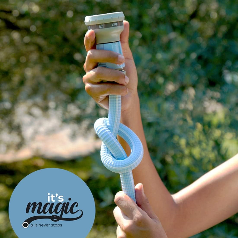 Furtun de grădină extensibil Magic Blue Hose, 20 de metri, cu sac și duză de pulverizare