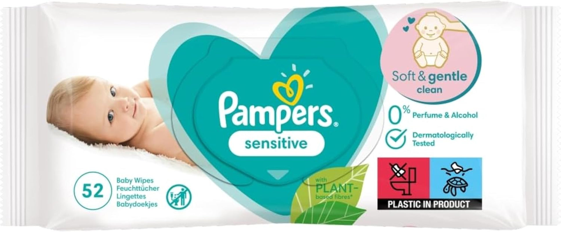 Pampers Sensitive Baby-Feuchttücher, 15er-Pack mit 80 Tüchern, 1200 Baby-Feuchttücher, 2-in-1, sanfte Reinigung und Hautschutz