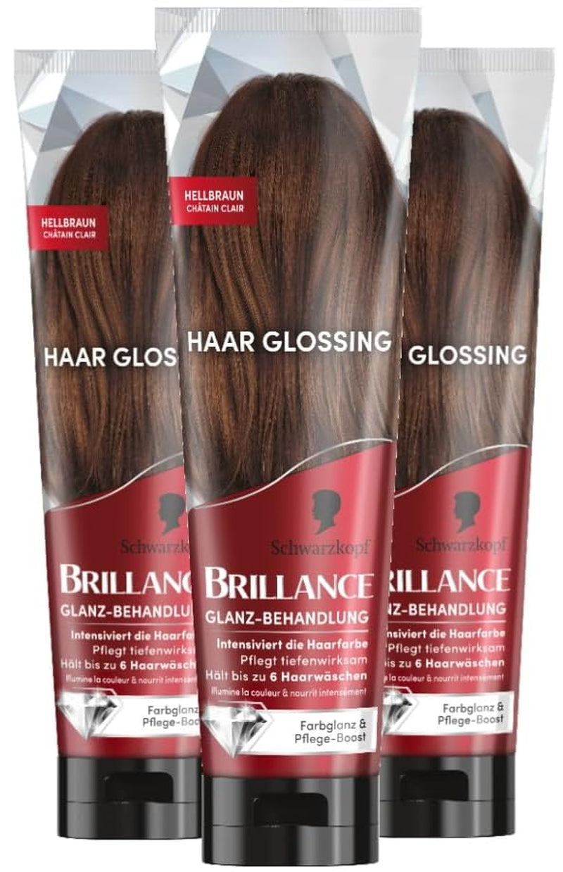 Brillance Shine Treatment, Hair Glossing Radiant Violet (150 ml), hrănește și intensifică culoarea părului, poate fi folosit ca o mască de păr, durează până la 6 spălări ale părului Vopsea pentru par Naty Shop Maro deschis 135 Ml (pachet de 3)