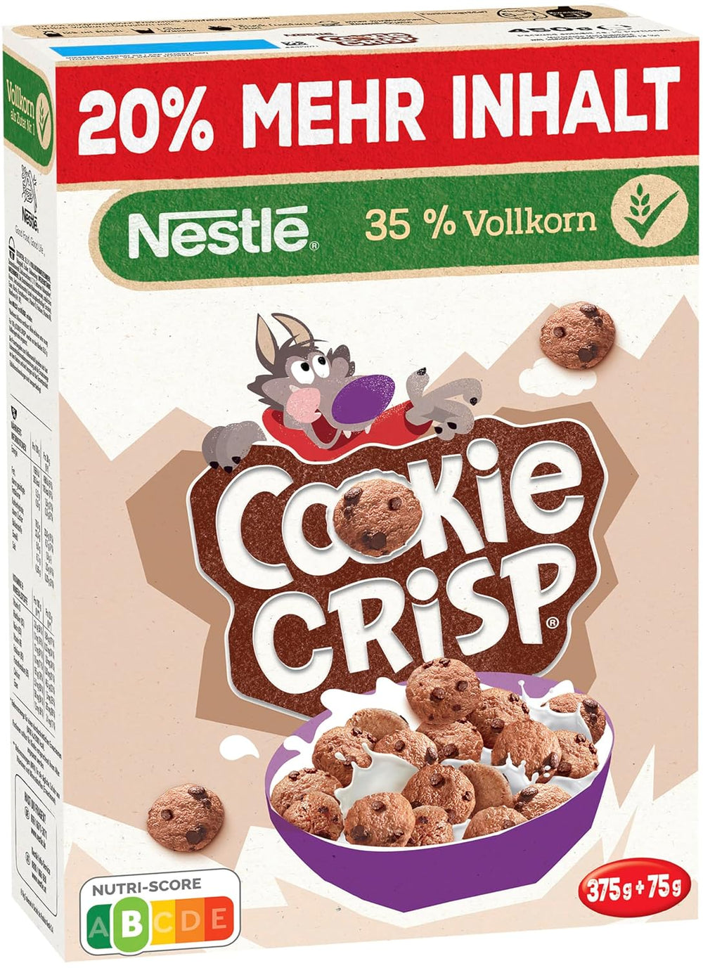 Nestlé Cookie Crisp (+20 %), Vollkorn-Frühstückskeks-Müsli für Kinder, 1er-Pack (1x450g)