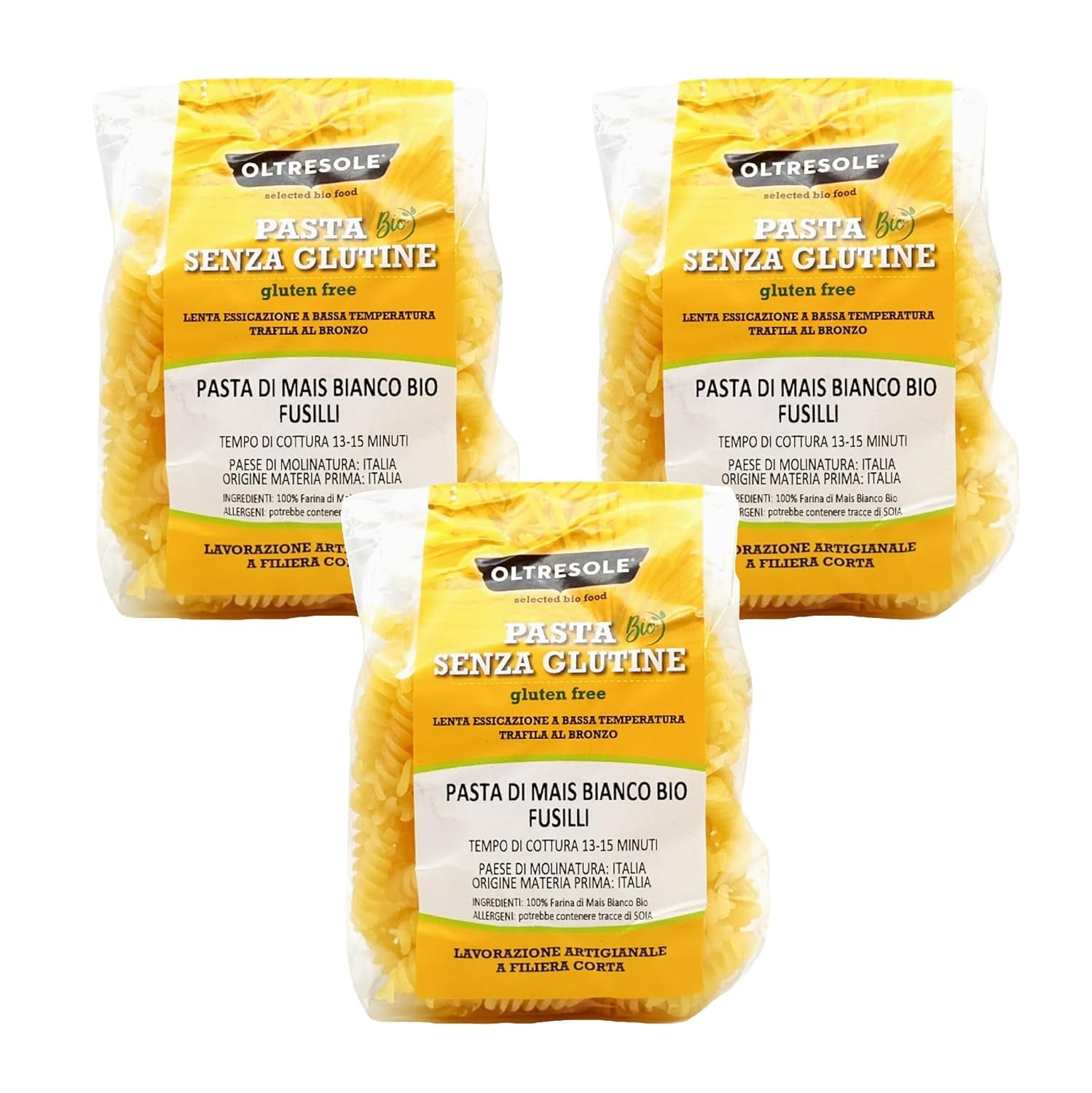 - Weiße Maisnudeln aus italienischem Bio-Mais, glutenfrei, Fusilli-Format - glutenfreie Nudeln, 100% Bio-Weißmehl, vegan, Packung mit 3 Packungen à 350 g