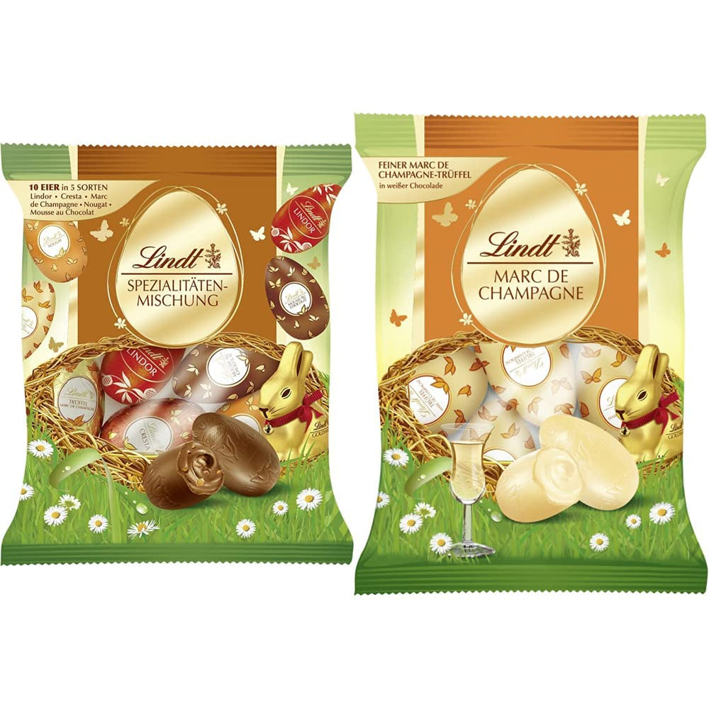 Spezielle Schokoladenmischung | 2 x 180g | Vollmilcheier in fünf Sorten mit und ohne Alkohol (Eier Marc de Champagne und Schokoladentrüffel | 3 x 90 g)