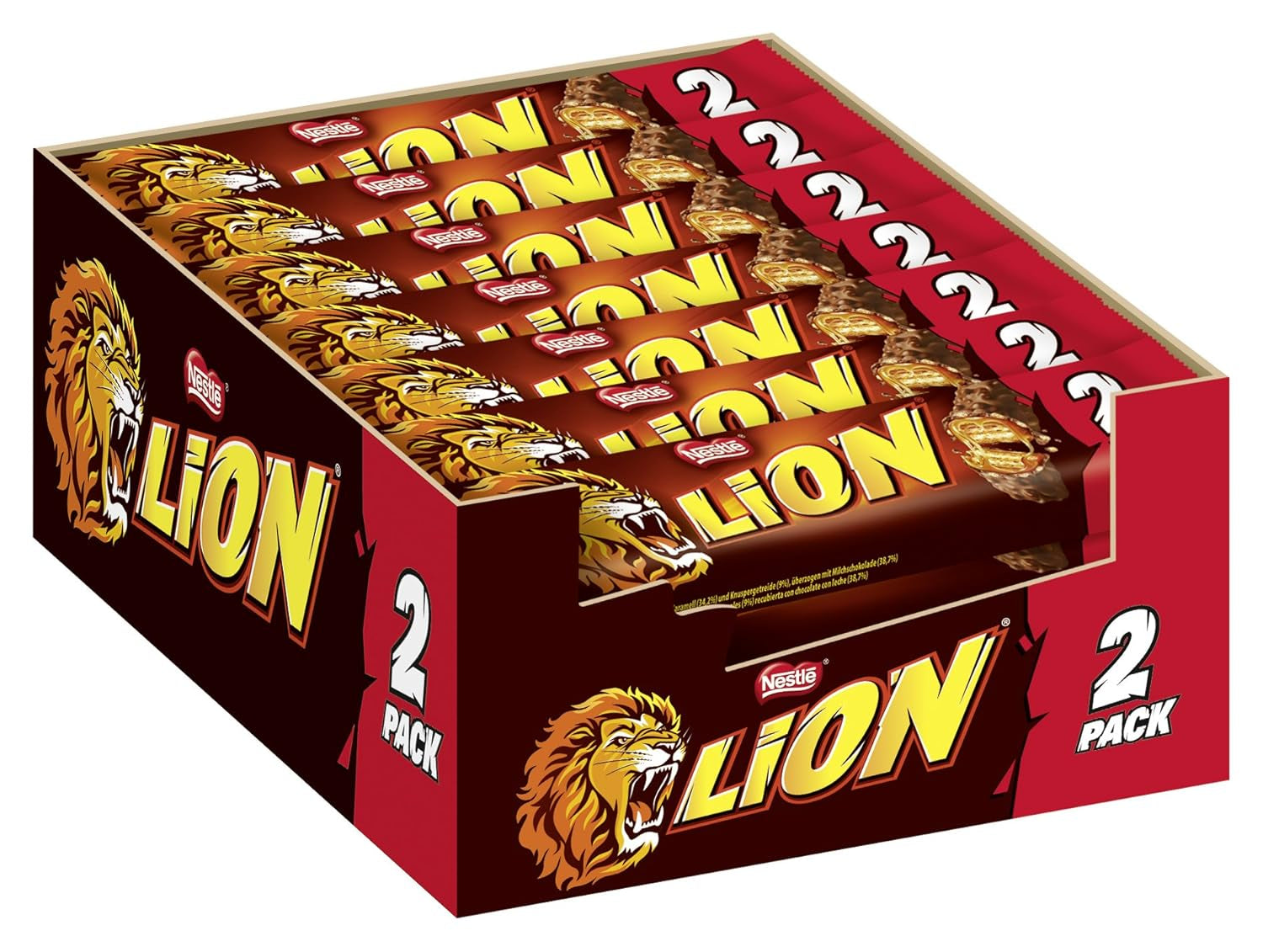 NESTLÉ LION Choco, knusprige Schokoladentafel mit Karamellfüllung und knuspriger Waffel, 24er Packung (24 x 42g)