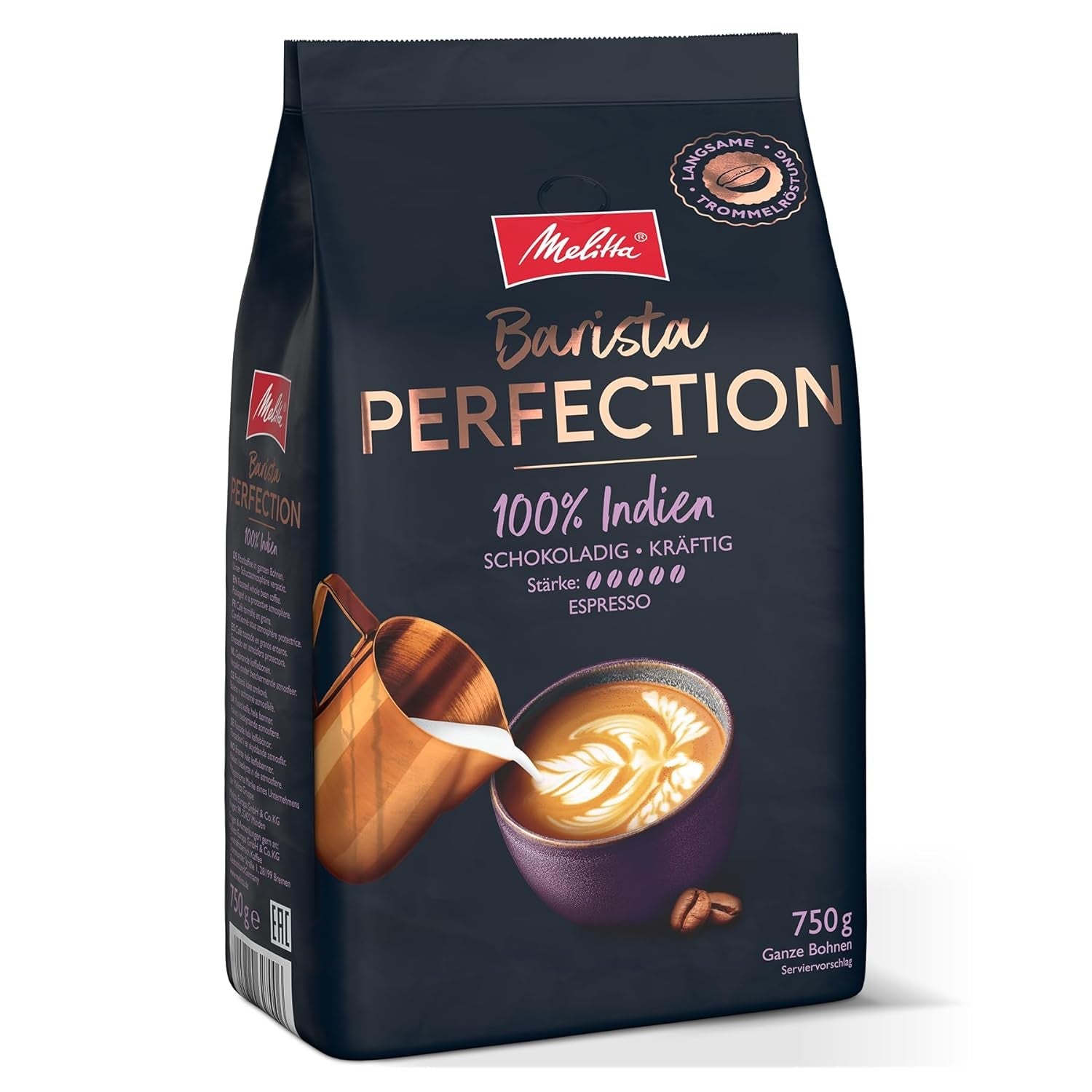 Melitta Barista Perfection 100% Brazilia, boabe de cafea întregi, cafea de origine unică, 100% Arabica, prăjire lentă cu tambur, Crema Forte, tărie 4 Cafea Naty Shop India 750 grame