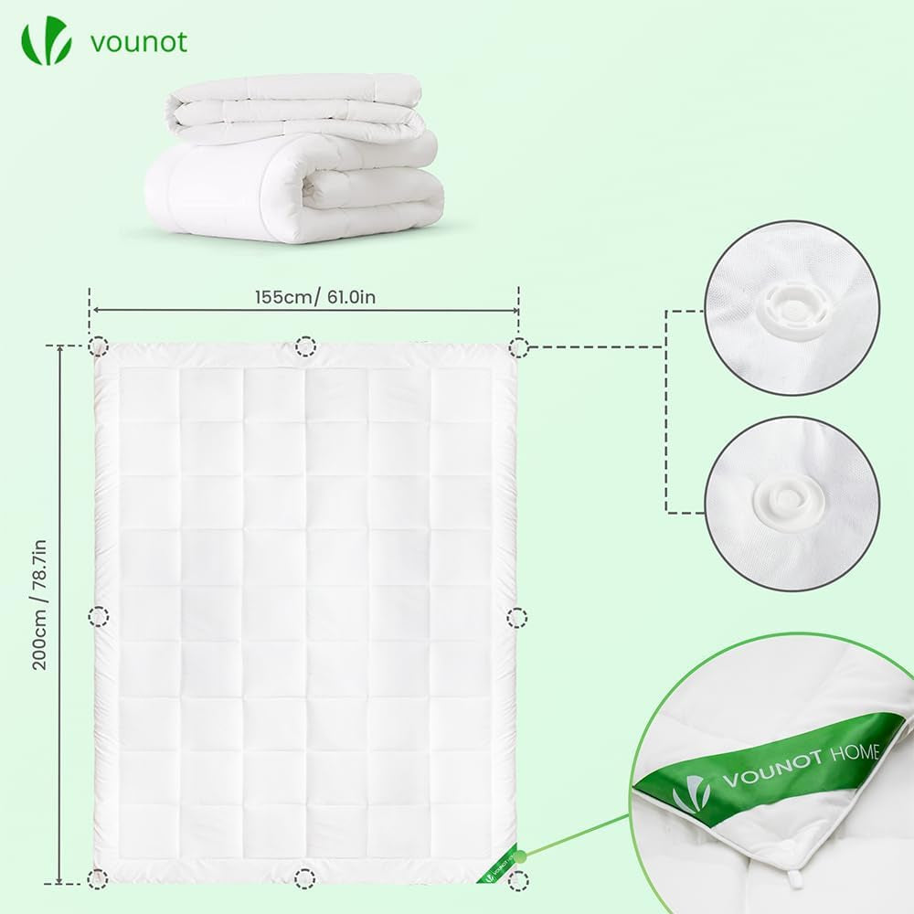 VOUNOT Duvet 155X200Cm, 4 Seasons Winter Duvet Set de 2 500GSM, constând din 2 plăpumi înnodate împreună Adaptable Duvet pentru vară și iarnă, Oeko-Tex Standard Plapumi si pilote Naty Shop