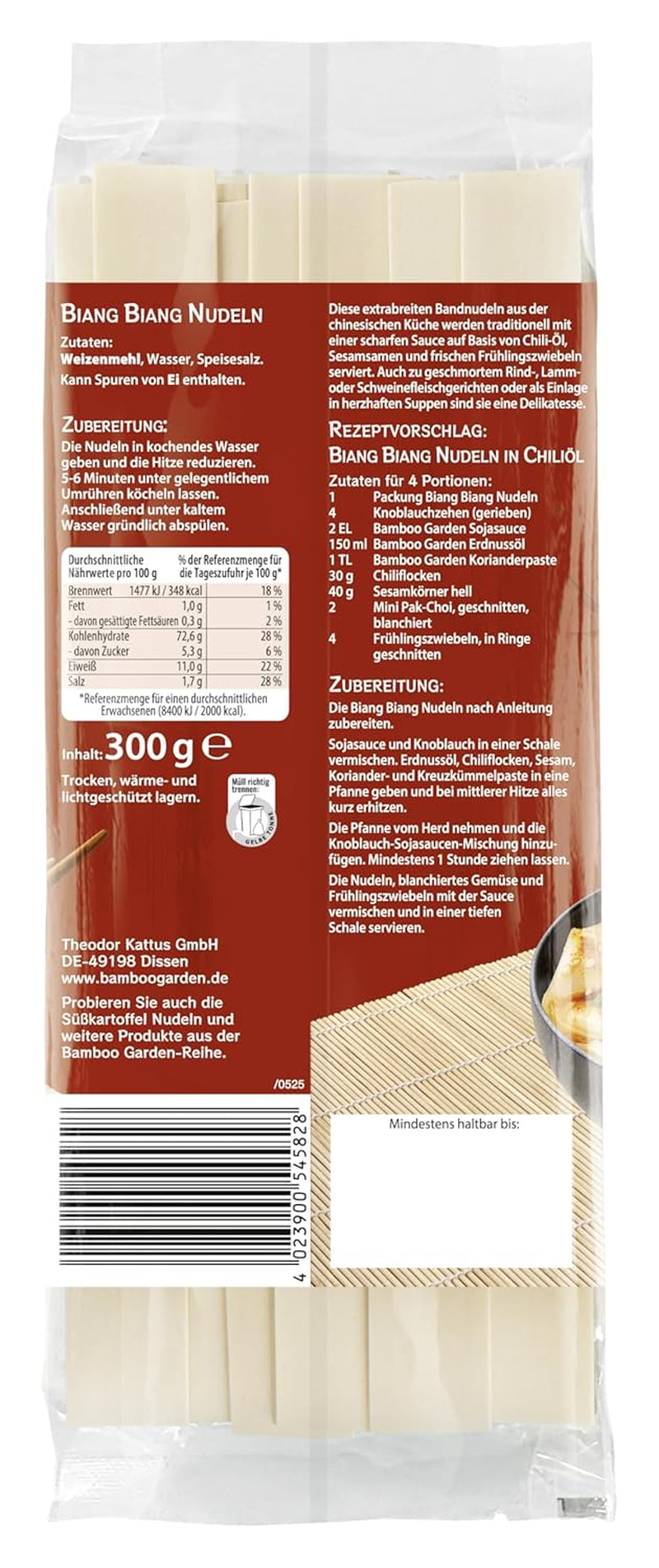 Bambusgarten - Biang Biang Nudeln | Extra breite chinesische Nudeln | Ideal für scharfe Saucen. Schnell zubereiteter 300g-Beutel
