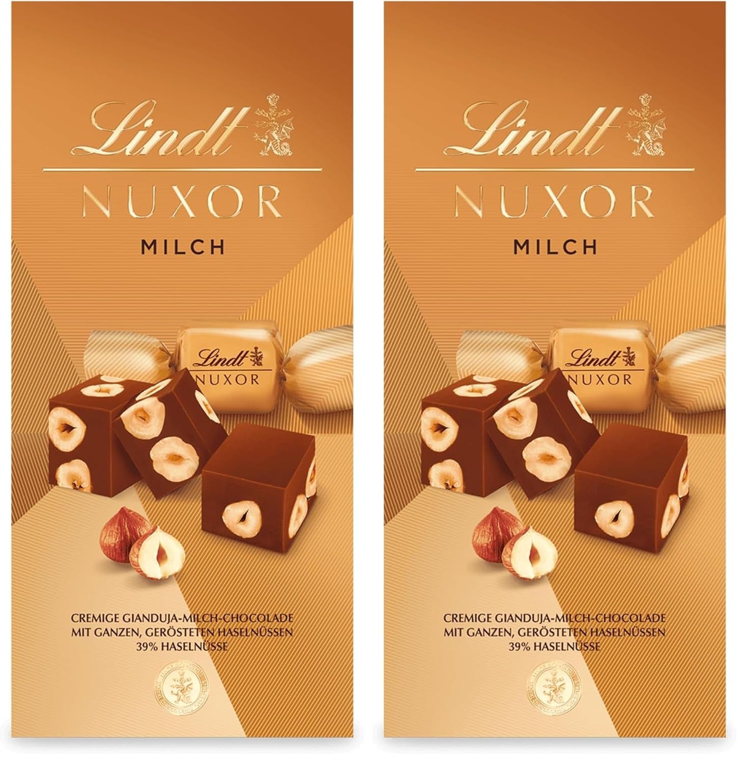 Lindt-Schokolade | NUXOR Milchschokolade-Beutel | 103g | Cremige Gianduja-Milchschokoladenwürfel mit gerösteten Haselnüssen | Schokoladengeschenk