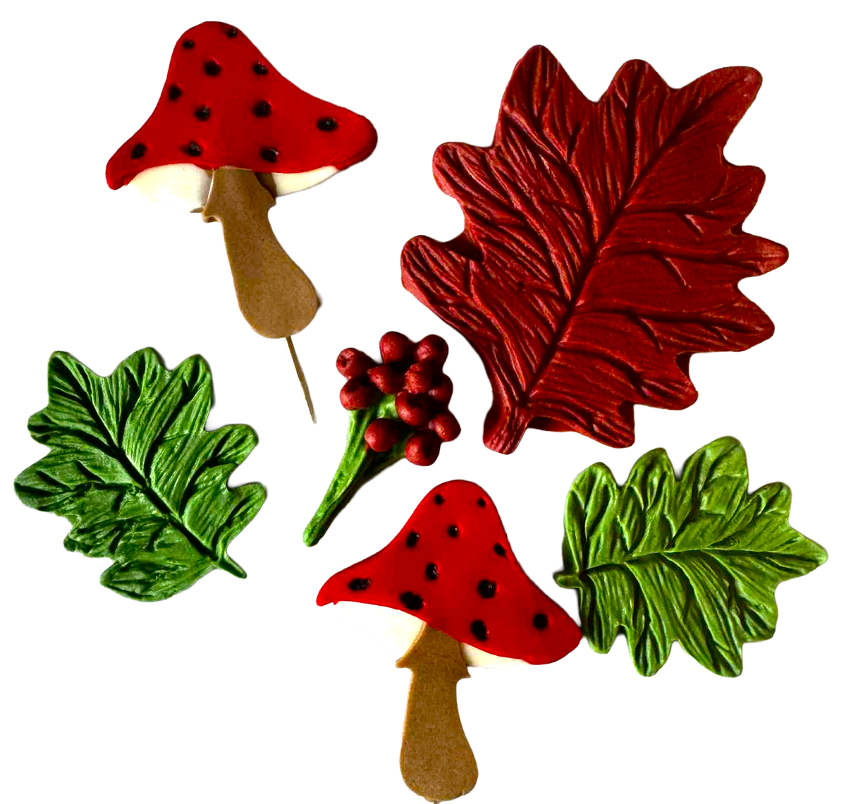 6er-Set essbare Herbst-Dekorationen für Torten kaufen – Handgemacht aus Zuckermasse, 5–9 cm
