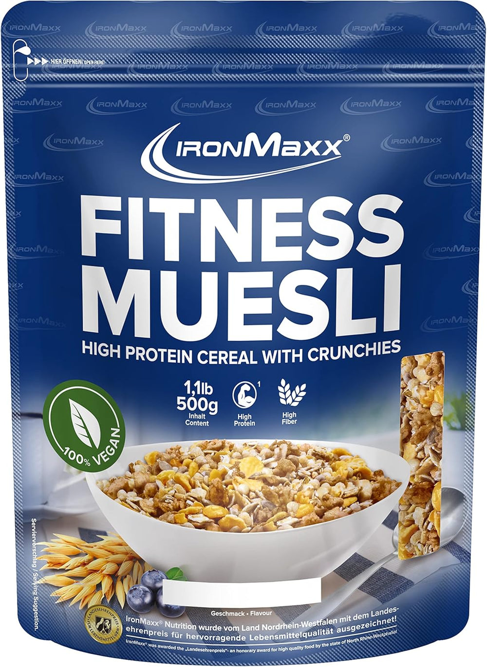 IronMaxx Fitness Müsli - Cookies & Cream, 2 kg Beutel | Proteinreiches veganes Müsli mit knusprigem Inhalt | Wenig Zucker und viel Ballaststoffe