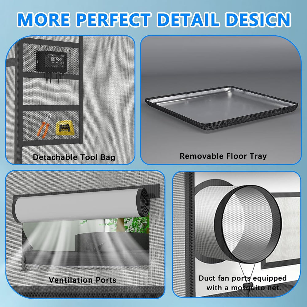 Aygrochy-Wachstumszelt, 60 x 60 x 160 cm, Indoor-Wachstumszelt mit reflektierender, weißer, herausnehmbarer PEVA-Bodenschale für Platz für den Pflanzenanbau