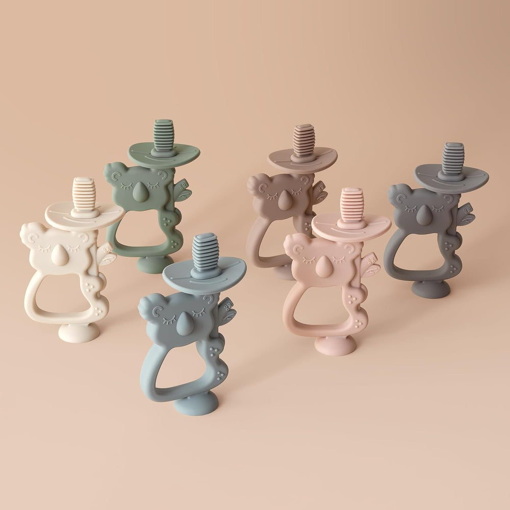 Jucărie de dentiție Moonkie din silicon fără BPA, periuță de dinți pentru bebeluși cu ventuză și rotire la 360°, ideală pentru bebelușii de 6-12 luni