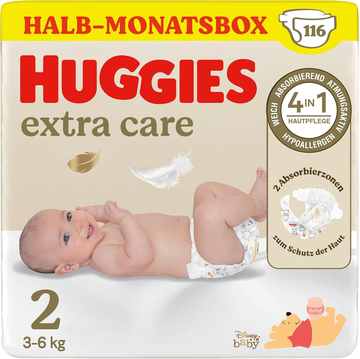 Huggies Windeln für Neugeborene, Größe 2, 116 Windeln (2 x 58), Halbmonatsbox
