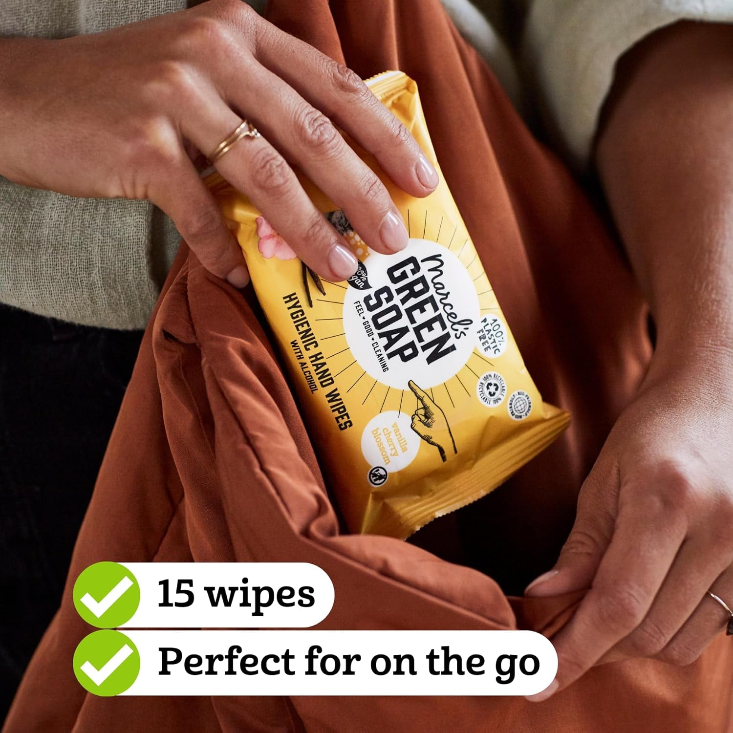 Marcel's Green Soap Handfeuchttücher, 60er-Pack – Vanille und Kirschblüte – auf pflanzlicher Basis – biologisch