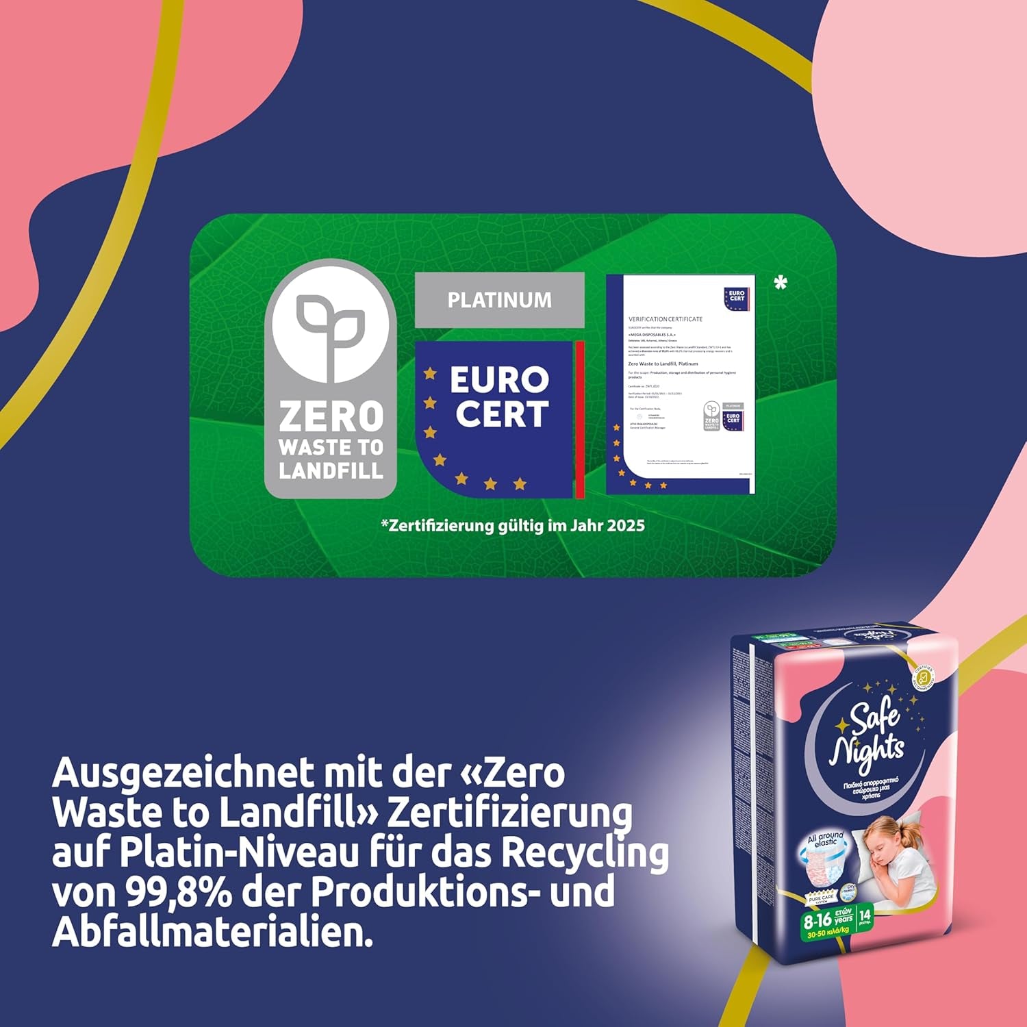 Safe Nights Girl, saugfähige Nachtwäsche für Mädchen von 8–16 Jahren (30–50 kg), 14er-Pack