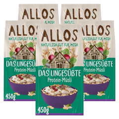 Allos ungesüßtes Proteinmüsli | Bio-Müsli | Haferflocken | Müsli zum Frühstück | Vegan (5 x 450g), 1 Stück (5er Pack)