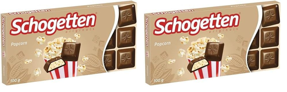 Schogetten Popcorn 1 Tafel Schokolade x 100g, Milchschokolade mit Popcorn und Maisstückchen, praktische Einzelstücke. Eine Delikatesse. Stück für Stück.