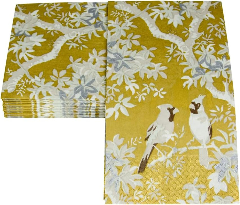 Șervețele pentru prosoape de oaspeți, motiv: păsări de țară, culori aurii și fildeș, 15 bucăți per pachet