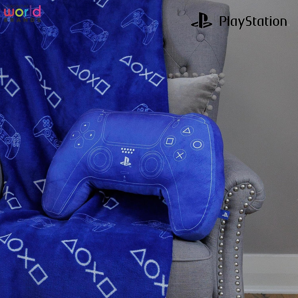 Character World: Pernă licențiată oficial în formă de controler Playstation, design de set de mână, pernă de pluș umplută | Perfect pentru dormitor sau decor de jocuri, albastru Perne standard Naty Shop