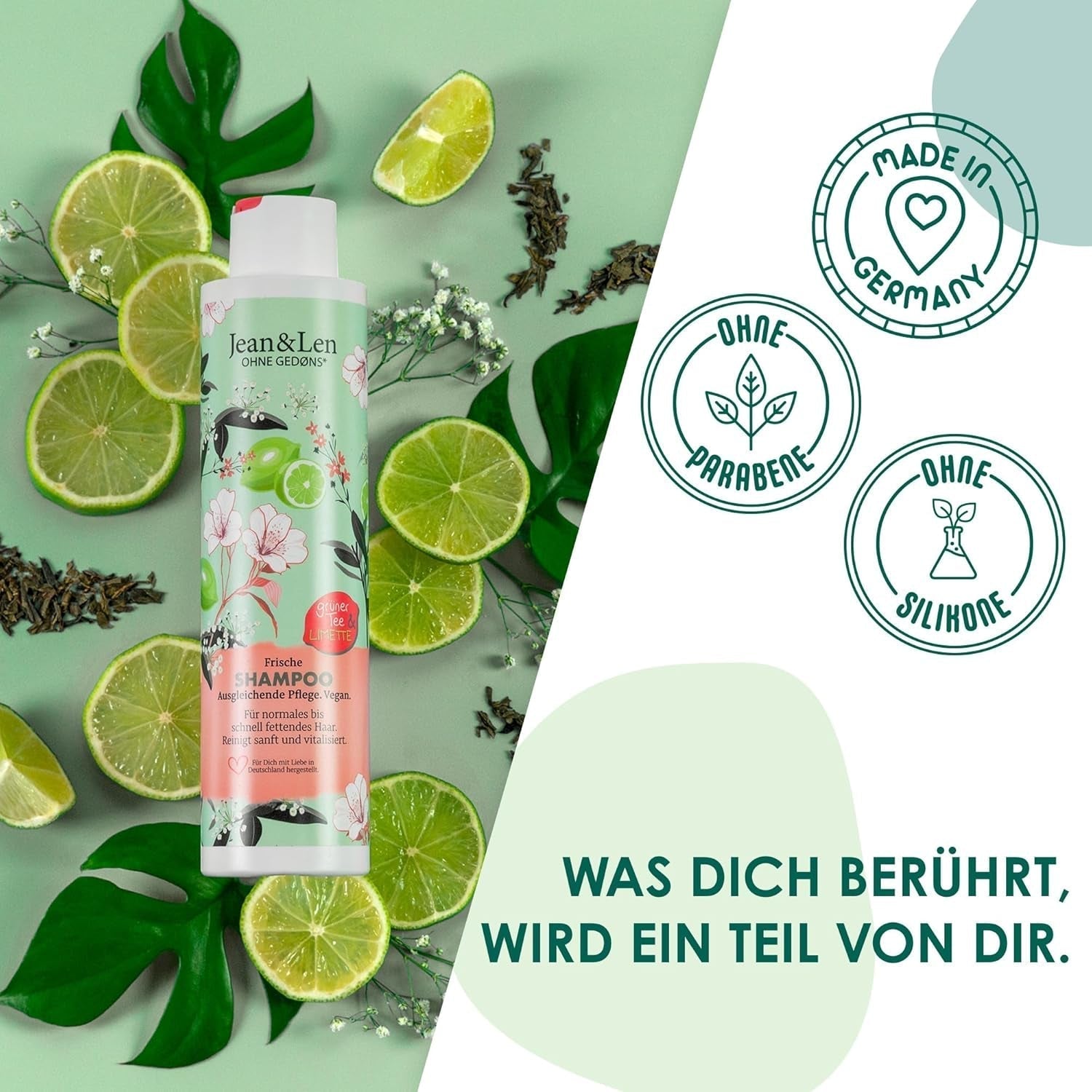 Jean & Len Green Tea & Lime Feuchtigkeitsshampoo, für normales bis fettiges Haar, 300 ml Dusche und Bad Jean & Len Green Tea & Lime
