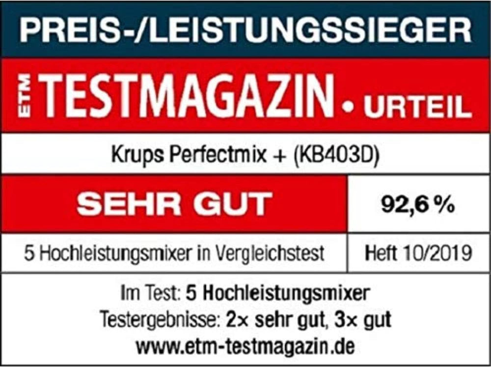 Krups KB403D Perfectmix + Hochleistungsstandmixer | 1.200 W | 28.000 U/min | 2L Glasbehälter | 3 voreingestellte Programme | Powelix-Technologie | Edelstahl/Dunkelgrau Kitchen Naty Shop