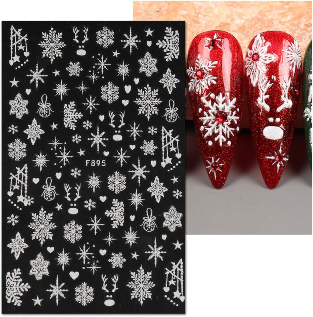 JMEOWIO Nagelsticker Weihnachten Weiß Glitter 8 Blatt Nail Art Sticker Selbstklebend Nagelaufkleber Schneeflocke Winter Holiday Dekoration Nageldesign Zubehör