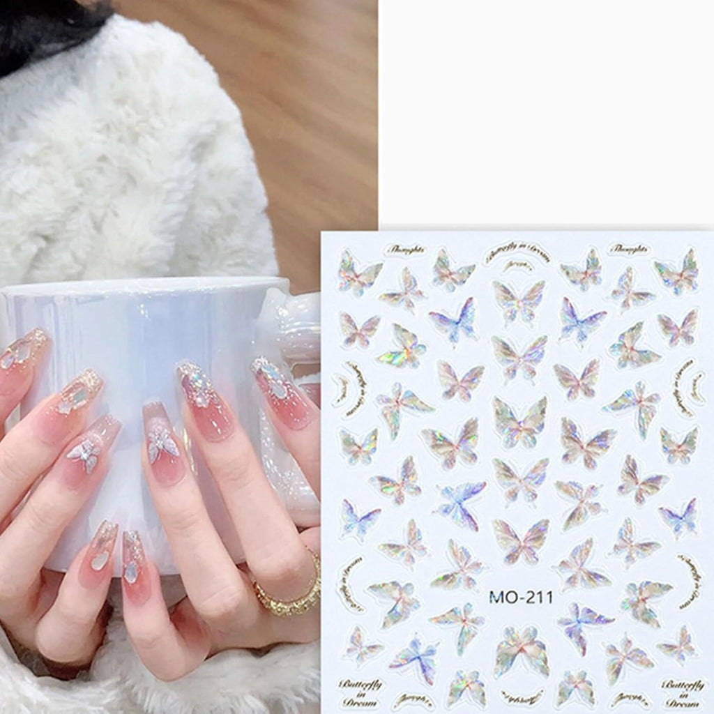3 Stück Nagelsticker, Selbstklebend Glänzend Aurora Schmetterling Nagelsticker, Farbe Erleichterung Schmetterlinge Nagelsticker, Nail Art Dekoration Nagel Design Zubehör, Für Frauen Nagel DIY Art