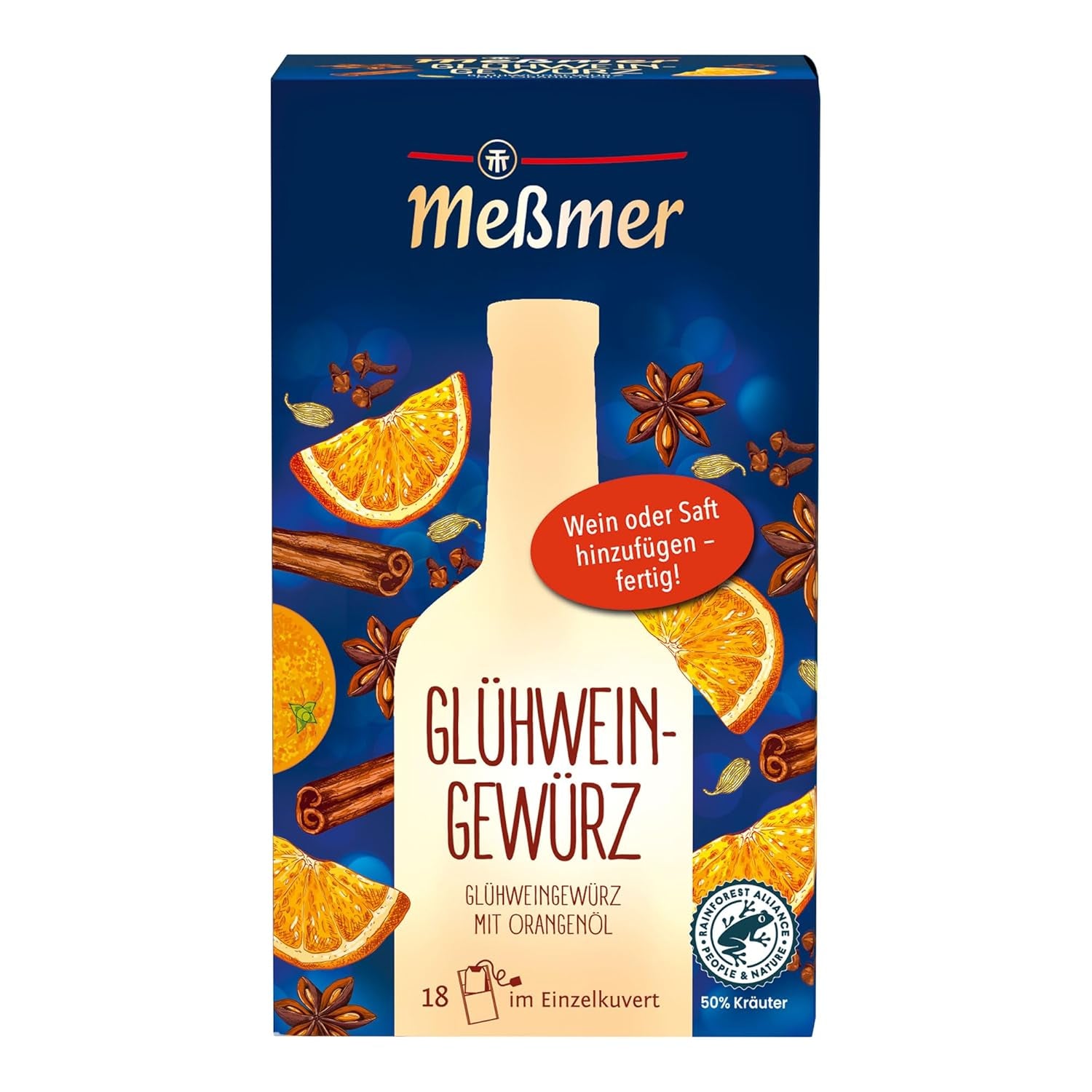 Meßmer Glühweingewürz | Für Wein oder Saft | 18 Teebeutel | Glutenfrei | Laktosefrei, vegan