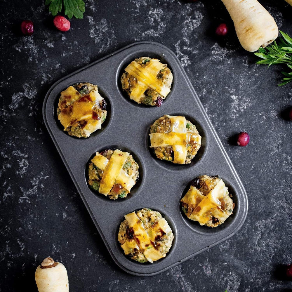 Masterclass 6-Loch-Muffinblech Mit PTFE-, PFOA- Und Bpa-Freiem Antihaftbeschichtung, Robustes 1Mm Dickes Karbonstahlblech, 27 X 18Cm Cupcake-Form Formen und Tabletts zum Backen Naty Shop