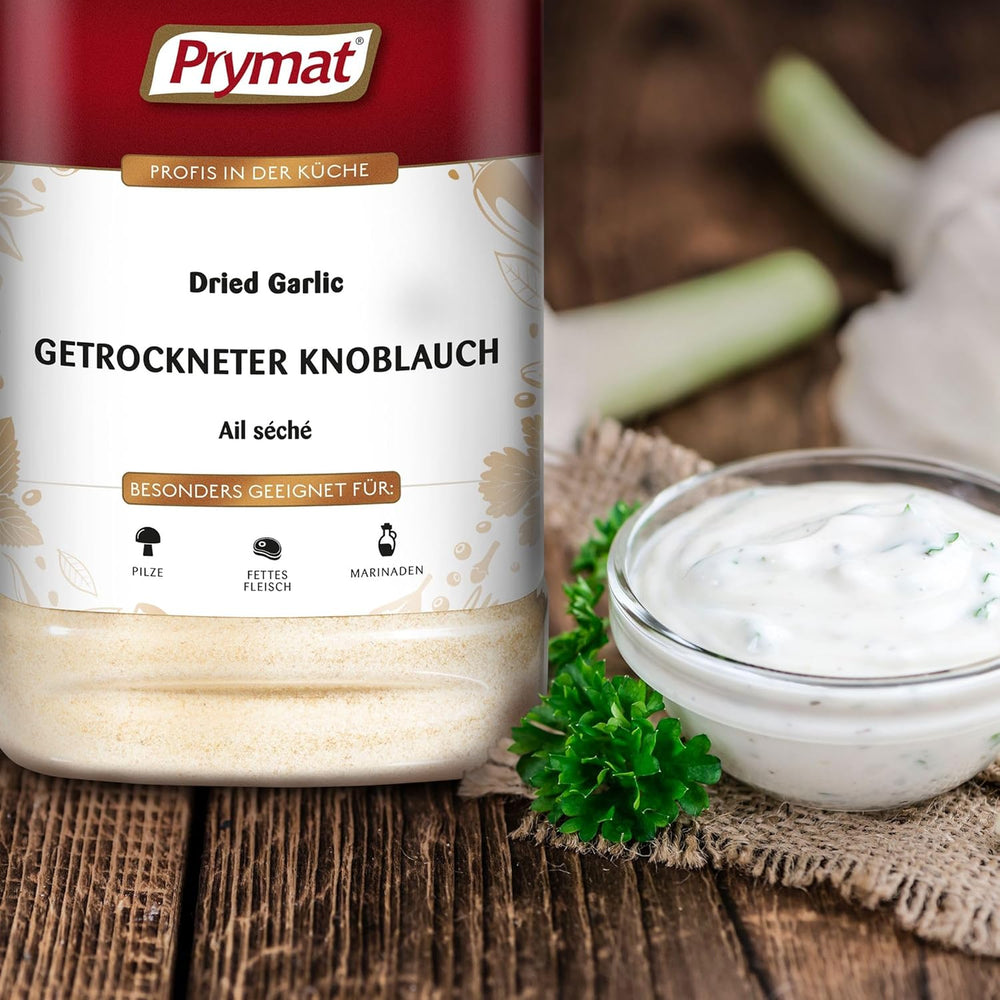 Prymat Getrockneter Knoblauch granuliert 1,05 kg – Aromatisches Knoblauchgranulat zum Würzen von Fleisch, Fisch, Gemüse, Saucen, Dips & Marinaden – intensiv im Geschmack – ohne Zusätze