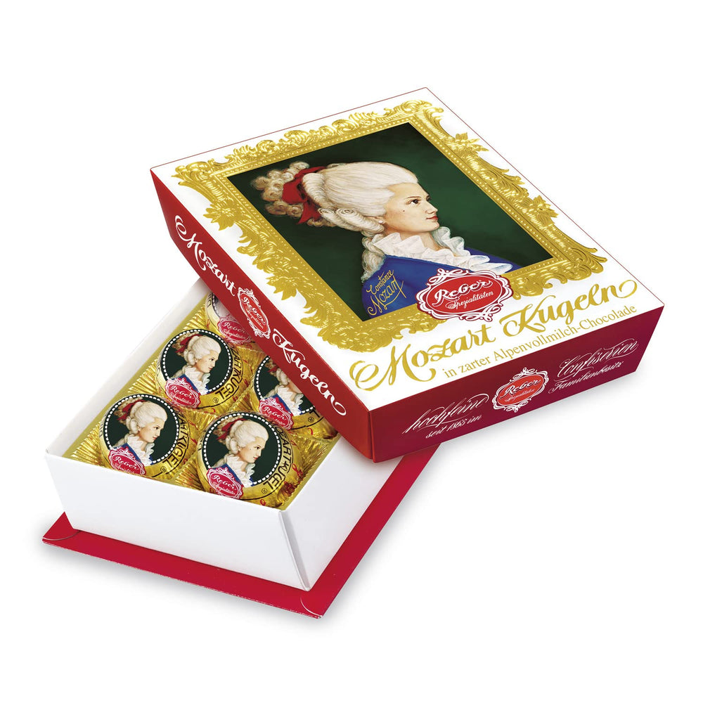 Reber Mozartkugeln mit Zartbitterschokolade, 6er Pack mit Marzipan und Nougat, vegan – 1 x 120 g