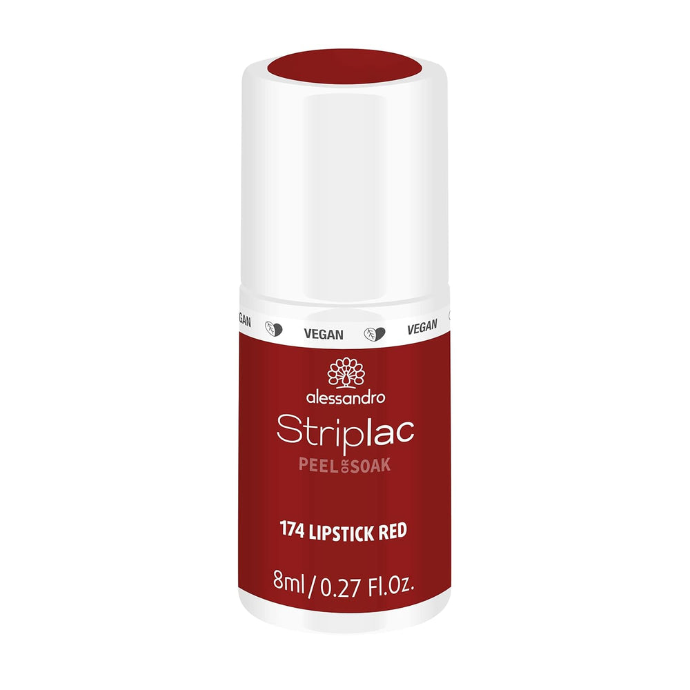 UV-Nagellack alessandro Striplac Elegant Ruby – Zart und langanhaltend – Einfache Entfernung dank Peel-Off-Entfernungstechnologie – Vegan und tierversuchsfrei – 8 ml