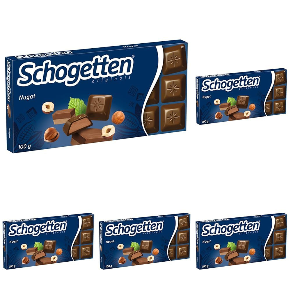Schogetten Nougat Schokoriegel 100g, einzeln portioniert. Eine Freude. Stück für Stück.