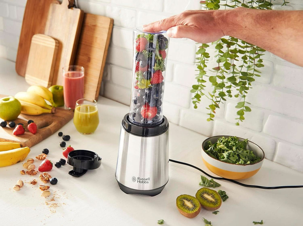 Russell Hobbs Mixer – Standmixer & Smoothie Maker to Go [23.500 U/Min Power-Motor] Inkl. 1X Mixbehälter 600Ml (Bpa-Frei, Spülmaschinen- & Bruchfest Inkl. Deckel) Zerkleinerer, Edelstahl, 23472-56 Kitchen Naty Shop