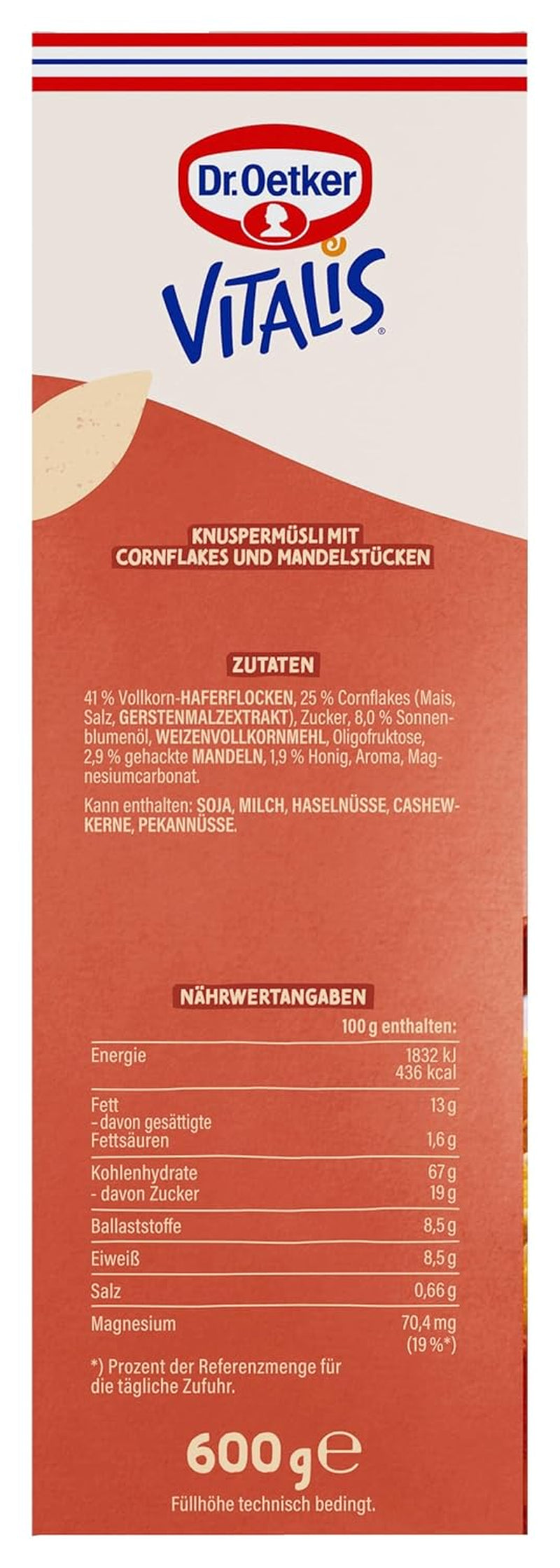 Dr. Oetker Vitalis Crunchy Flakes: Knuspermüsli mit Cornflakes und Mandelstückchen, 5er Pack (5 x 600g)