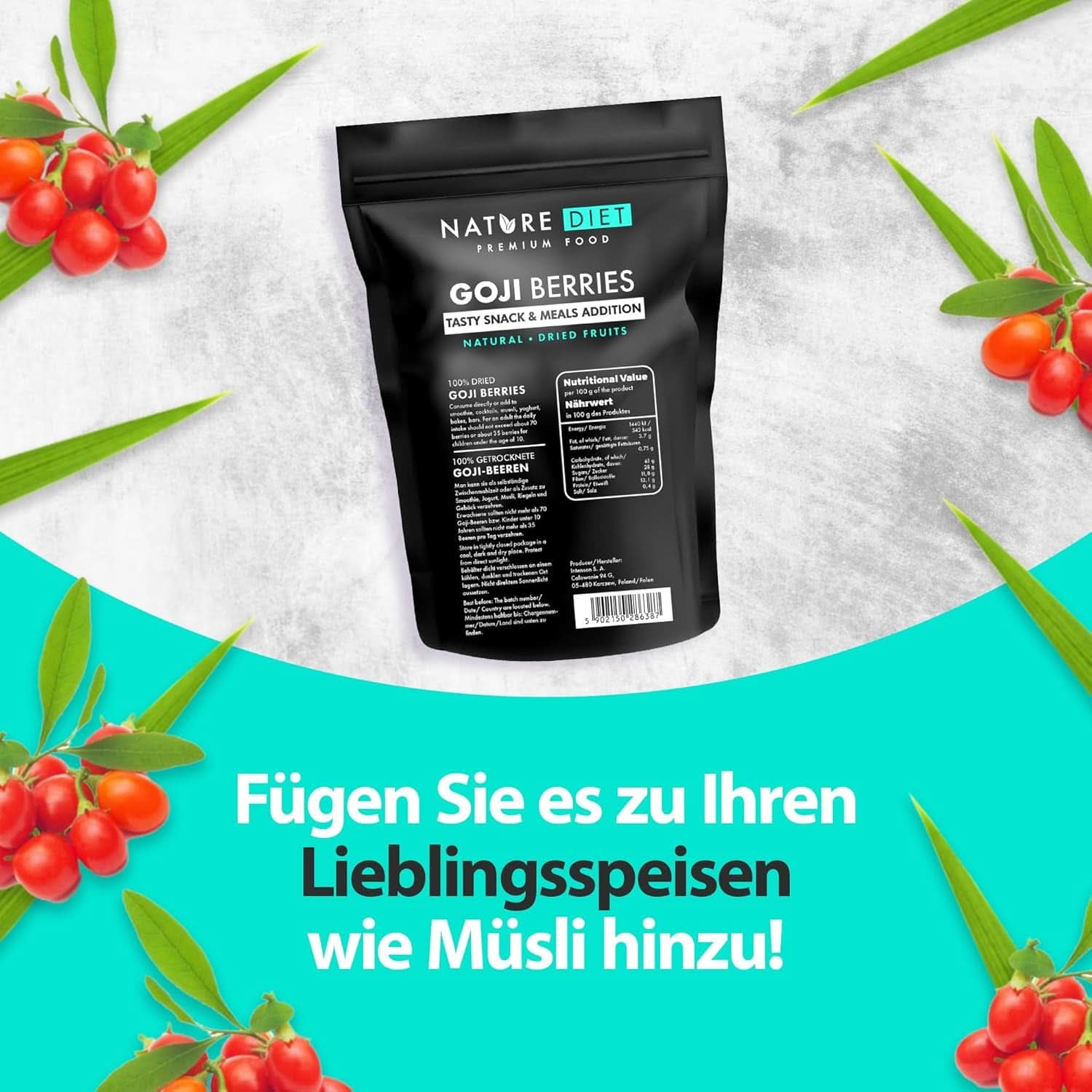 Nature Diet - Goji-Beeren 1000 G | Getrocknete Beeren Naty Shop dehydrierte Produkte