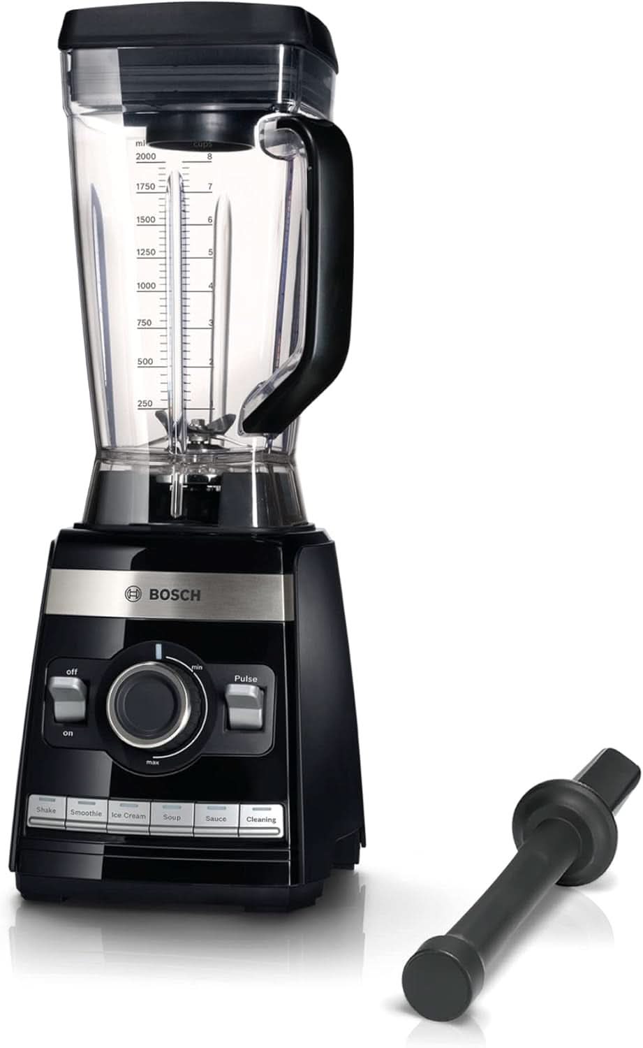 Bosch Standmixer Vitaboost MMBH6P6BDE, 6-Klingen-Edelstahlmesser, 2.5L Tritan-Mixbehälter, Stopfer, 6 Automatikprogramme, Rezeptbuch, Bpa-Frei, Einfache Reinigung, 45.000 U/Min, 1600 W, Schwarz Bucatarie Naty Shop Single Schwarz Deutsches Rezeptbuch