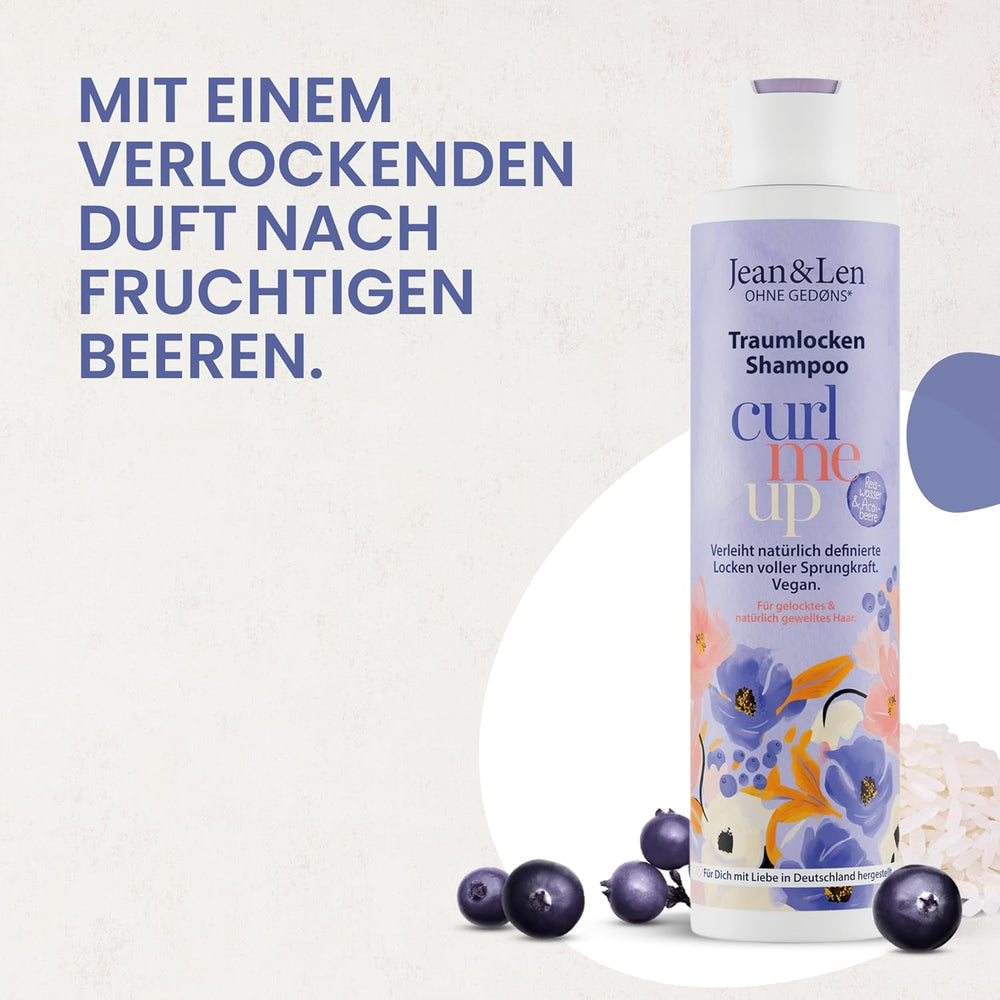 Jean & Len Dream Curls Shampoo Reiswasser & Açai-Beere, für lockiges und welliges Haar, 300 ml Jean & Len