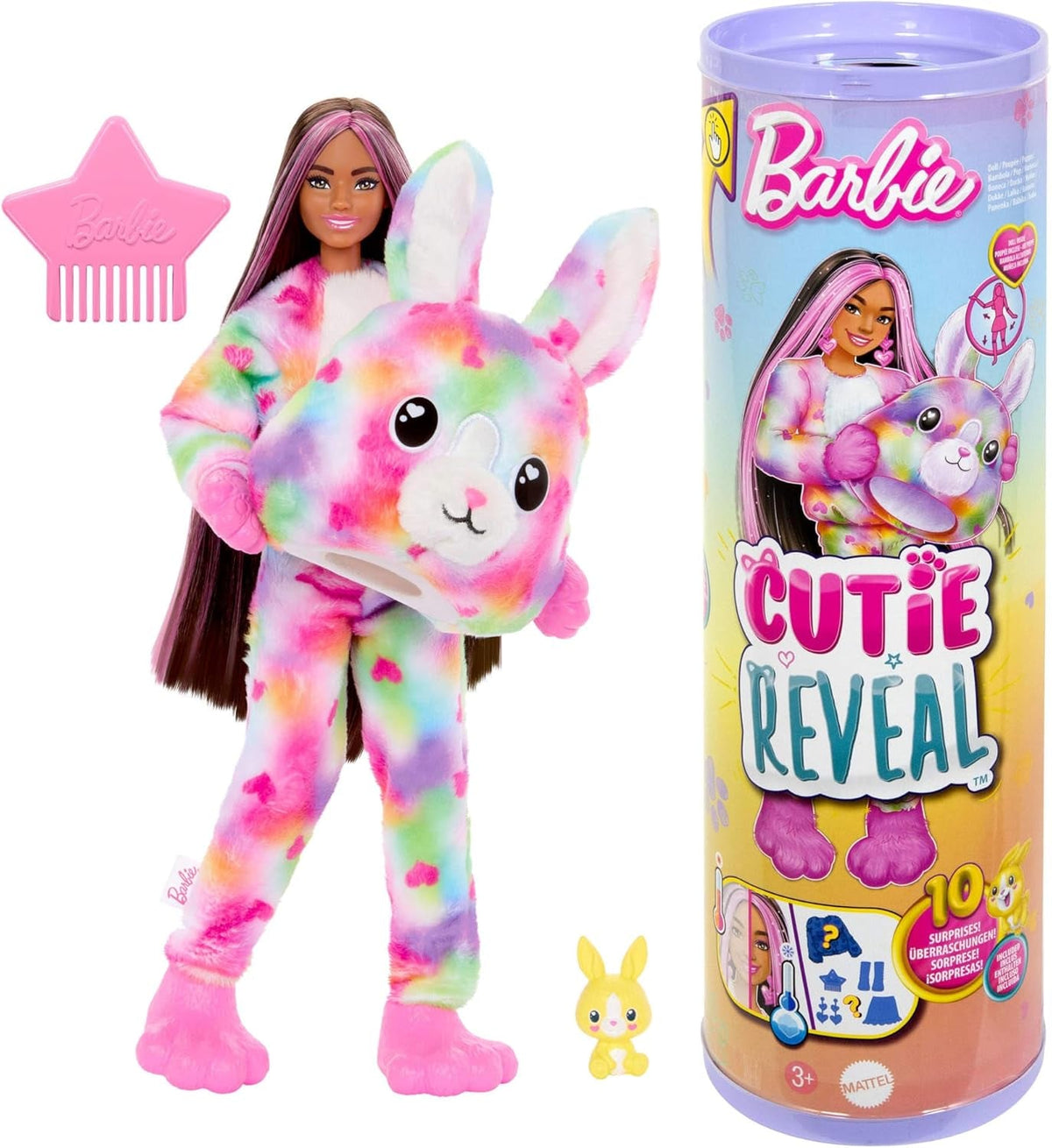 Barbie Cutie Reveal-Puppe und Zubehör, Batik-Häschen-Plüschkostüm und 10 farbwechselnde Überraschungen, Color Dream-Serie, HRK38 Naty Shop Dolls Batik Bunnies